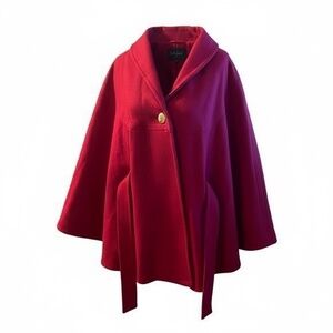 Midnight Velvet Red Wool Blended Cape Coat With a Collar‎ One size fits most.